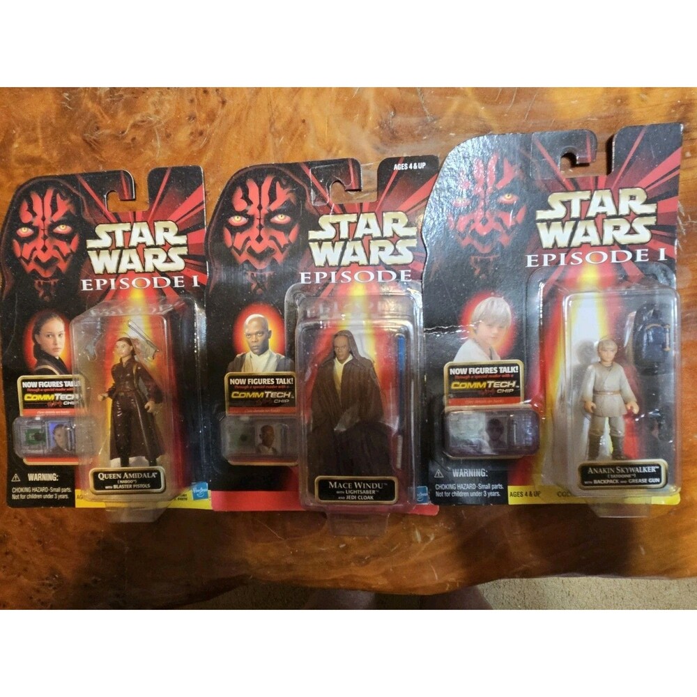 3 Star Wars Episode 1 Queen Amidala, Mace Windu, Anakin Commtech Chip Figures